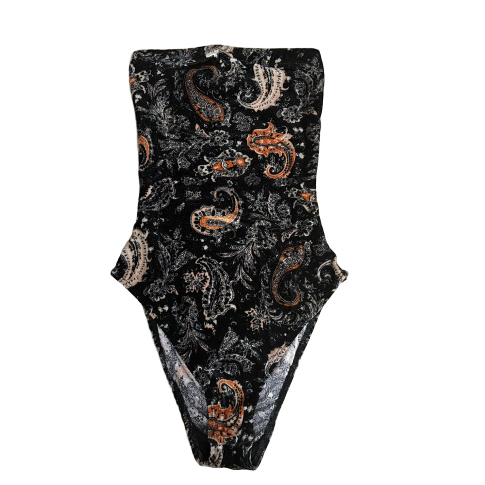 🦋2 For $50🦋Paisley Print Black and Orange Velvet Bodysuit